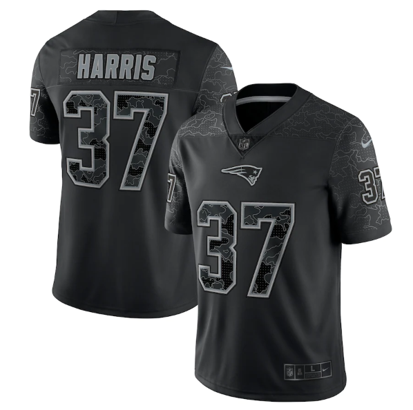 Men's New England Patriots #37 Damien Harris Black Reflective Limited Stitched Football Jersey Men's New England Patriots #37 Damien Harris Black Reflective Limited Stitched Football Jersey